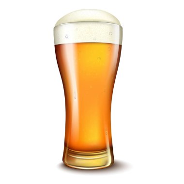 Buğday bira reklamları, çekici bira ile bira bardağı, beyaz arka plan üzerinde izole 3d illüstrasyon.