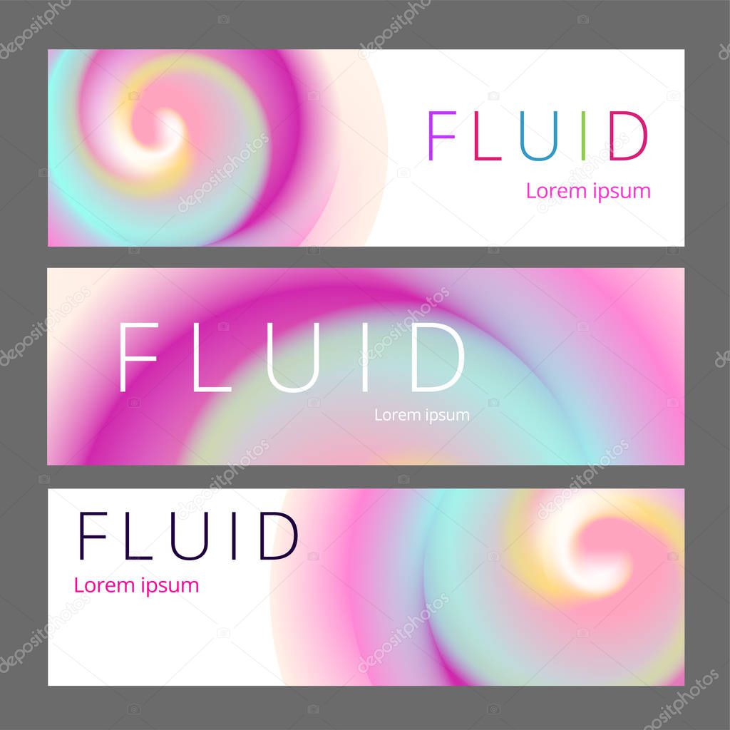 Modern abstract horisontal banners set. Cool gradient shapes composition. Futuristic design.
