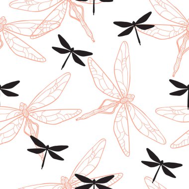 Renkli Yusufçuk ile Vektör Dikişsiz Desen. Kırpma Maskesi ile Resim.