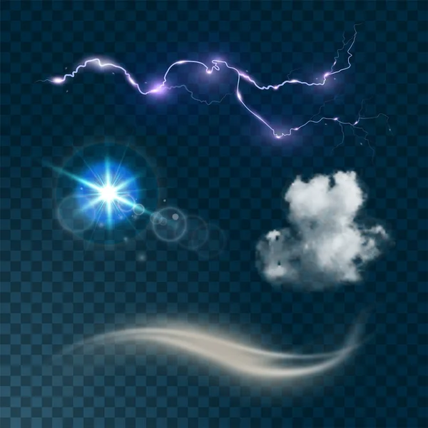 Icônes réalistes météo mis isolé sur fond noir transparent illustration vectorielle — Image vectorielle