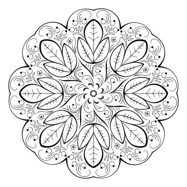 Çiçek mandala şeklinde dairesel desen. Klasik dekoratif elementler. Doğulu desen, vektör illüstrasyonu.
