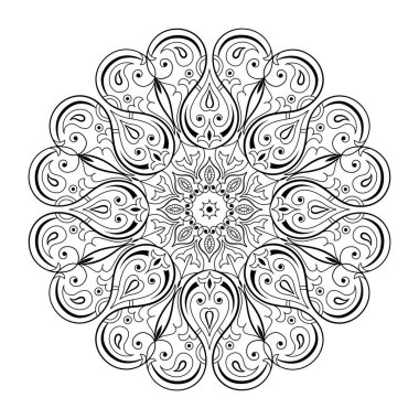 Çiçek mandala şeklinde dairesel desen. Klasik dekoratif elementler. Doğulu desen, vektör illüstrasyonu.