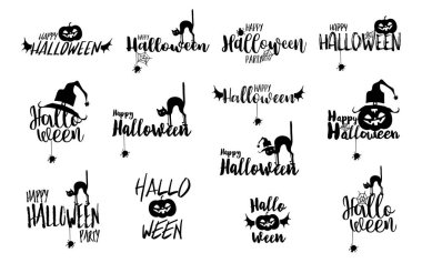 13 adet Cadılar Bayramı Özel Tasarım logosu. Siyah ve Beyaz.