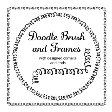 Döner ve kare çerçeveler ve onlar için el yapımı fırça. Vektör izole illüstrasyon. Fırça da dahil.