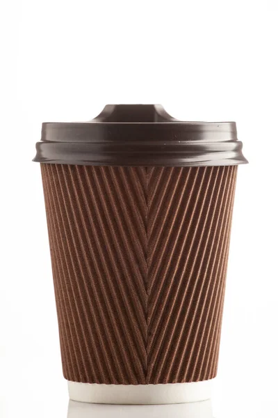 Paper Brown Corrugated Cup White Background Lid Glass Hot Drinks — Stock Photo, Image