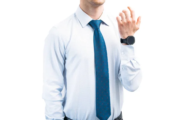 Ein Mann Hellen Hemd Mit Krawatte Auf Weißem Hintergrund Hob — Stockfoto