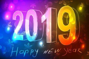 mutlu yeni yıl 2019 kar taneleri ile parlak bir arka plan üzerinde