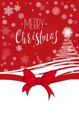 Kırmızı tebrik kartı Merry Christmas yay ile