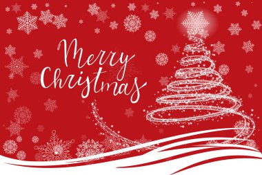 kar taneleri Merry Christmas ile kırmızı tebrik kartı