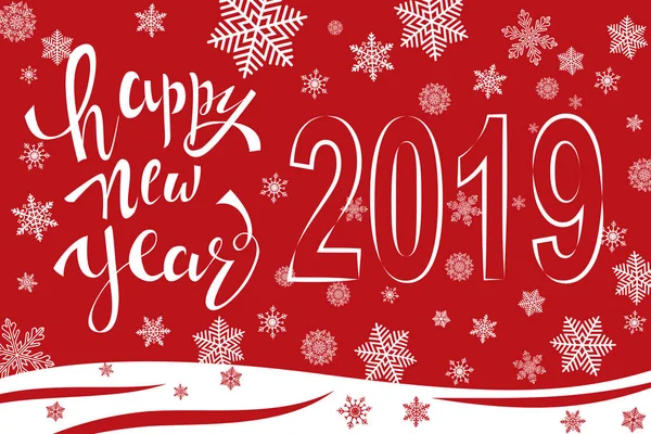 Beyaz kar mutlu yeni yıl 2019 writte ile kırmızı tebrik kartı