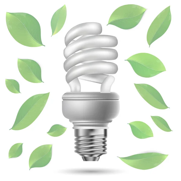 Eco Lamp Green Leaves White Background — Stock Vector