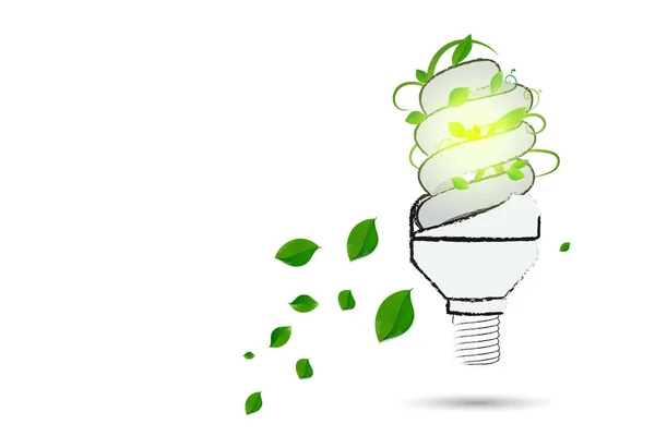 Stylized Energy Saving Lamp Keeps Green Plants — Stock Vector