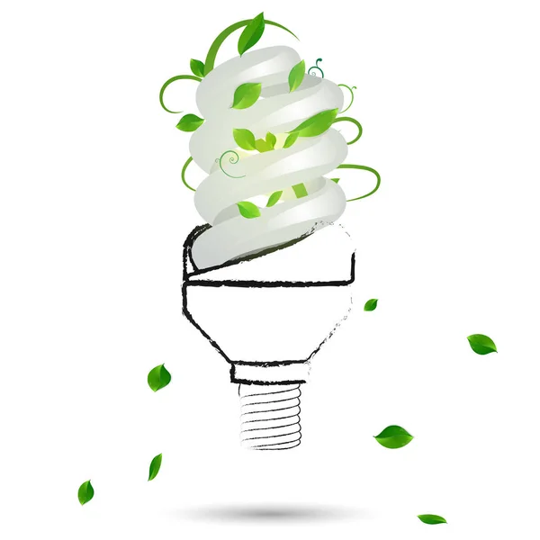 Stylized Energy Saving Lamp Keeps Green Plants — Stock Vector