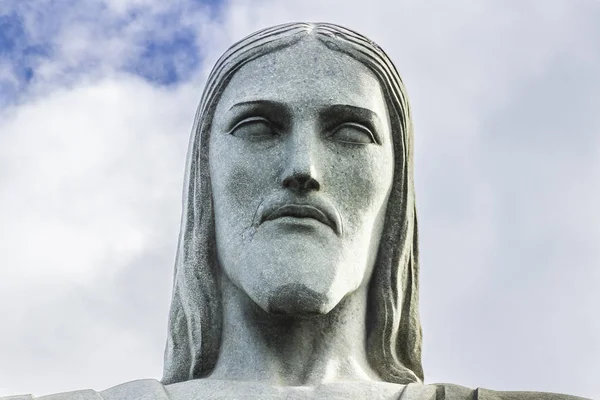Impresionante Estatua Cabeza Piedra Corcovado Cristo Redentor Cima Río Janeiro — Foto de Stock