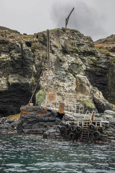 Access to Chaaral Island, a remote Island in the middle of the Atacama Desert. The old access still in use to the island it is a small cape with stairs to the top of the island, an old ladder access