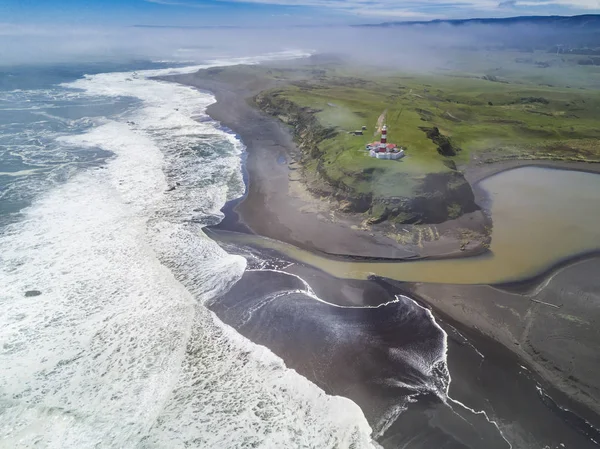 Widok Lotu Ptaka Ocean Spokojny Fale Rozbijające Się Wybrzeżu Chile — Zdjęcie stockowe