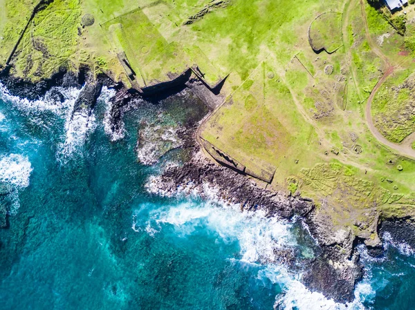 Widok Lotu Ptaka Północy Zachód Wybrzeży Easter Island Jego Mieście — Zdjęcie stockowe