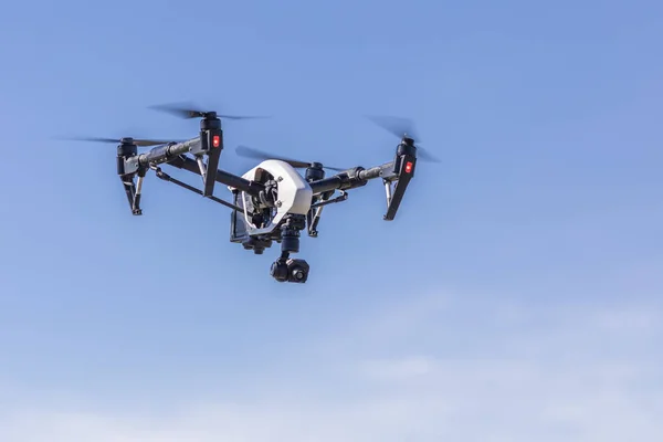 stock image Drone flying and working for ortophoto and thermal analysis of PV Plants with visual and thermal camera. UAV are used for easy aerial inspections of Solar, Wind and Hydro renewable energy resources