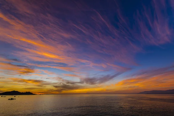 Pôr Sol Cidade Taltal Com Barcos Pesca Tentando Com Linha — Fotografia de Stock