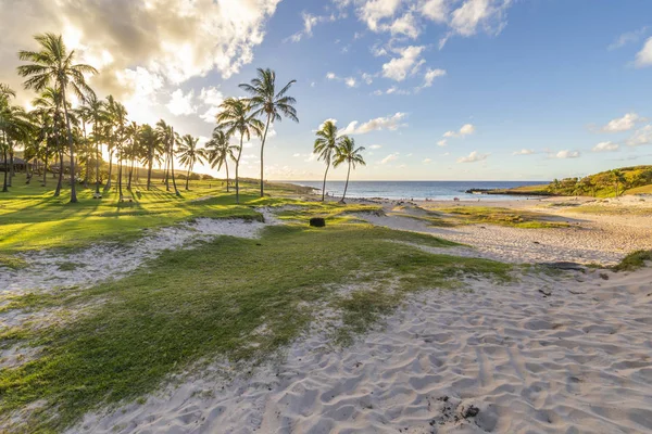 Playa Anakena Playa Más Famosa Isla Pascua Quizás Mejor Chile — Foto de Stock