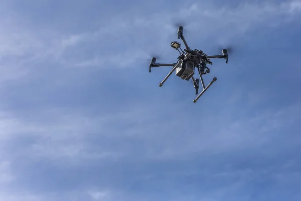 Drone Volando Trabajando Para Ortofoto Análisis Térmico Plantas Fotovoltaicas Con —  Fotos de Stock