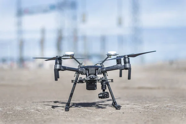 Drone Volando Trabajando Para Ortofoto Análisis Térmico Plantas Fotovoltaicas Con —  Fotos de Stock