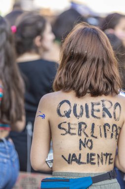 Santiago de Chile şehir Dünya Kadınlar Günü, onu tekrar ayetlerine protestocu kadınlarla: Santiago ülke: Şili 8 Mart 2019