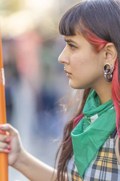 Woman Face Portrait Women Day Demonstrations Santiago Chile City Santiago — Stock Photo, Image