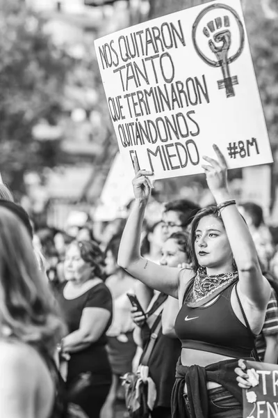 Personas Que Llevan Pancartas Protesta Durante Día Mujer Santiago Chile —  Fotos de Stock