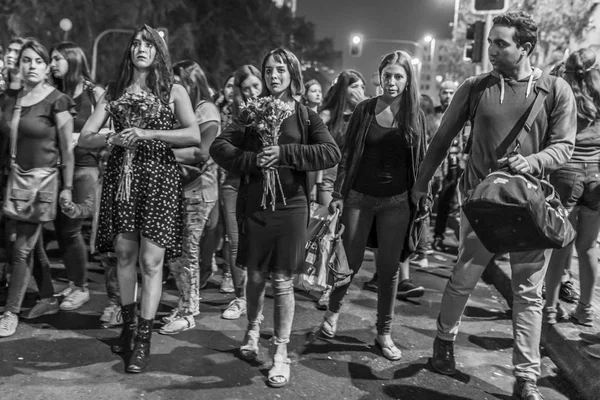 智利圣地亚哥 2019年3月8日国际妇女节 3月8日 在妇女示威期间 圣地亚哥市中心街道 — 图库照片