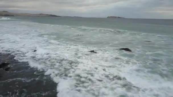 Vue Aérienne Brute Zone Côtière Désert Atacama Plage Chorrillos Paysage — Video