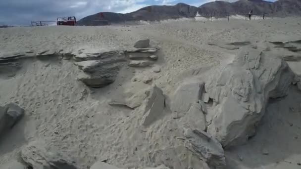 Panoramatický Výhled Auto Poušti Atacama Slunečného Dne — Stock video