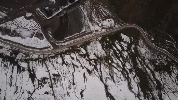Aerial Overhead Visa Andes Berg Toppmöten Mark Texturer Vintern Grov — Stockvideo