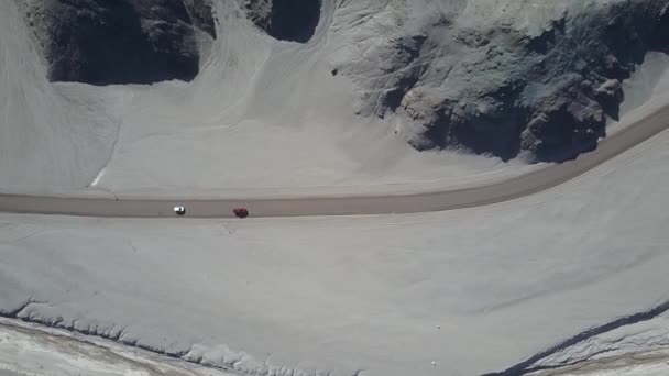 All Terräng Terrängbil Spår Från Drone Aerial Raw Filmvisning Atacama — Stockvideo