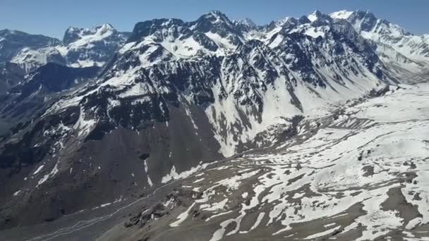 Flygbilder Flyger Runt Andes Bergs Dalar Fantastiska Landskap Vinter Solig — Stockvideo