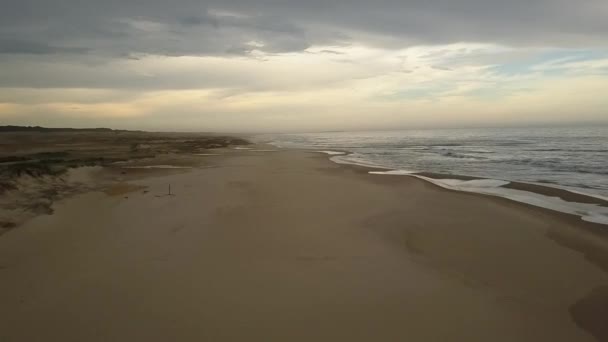 在乌拉圭海滩 野生和处女白色沙滩的空中原始镜头 在这个惊人的偏僻的地方 享受野生和孤独的海滩在一个令人惊异的荒野环境 卡波波洛尼奥 乌拉圭 — 图库视频影像