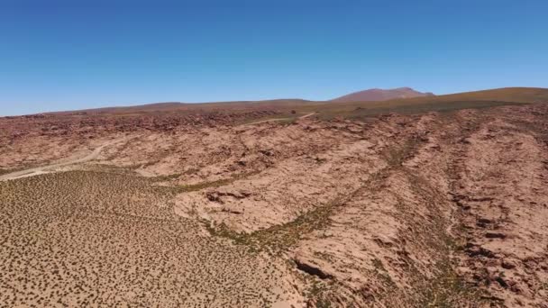 Imagens Aéreas Cruas Vista Deserto Atacama Uma Incrível Paisagem Vulcânica — Vídeo de Stock