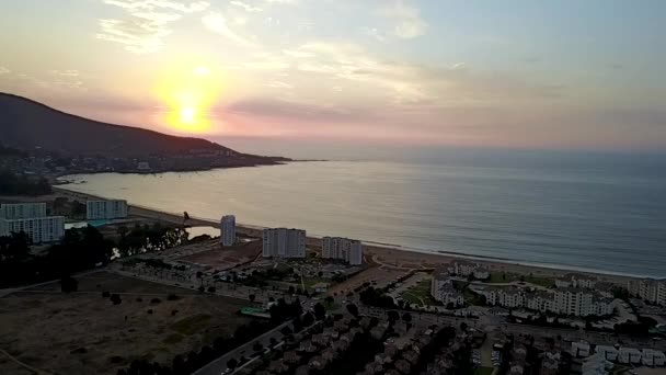 Flygfoto Över Papudo Stad Och Strand Valparaiso Regionen Fantastisk Populär — Stockvideo