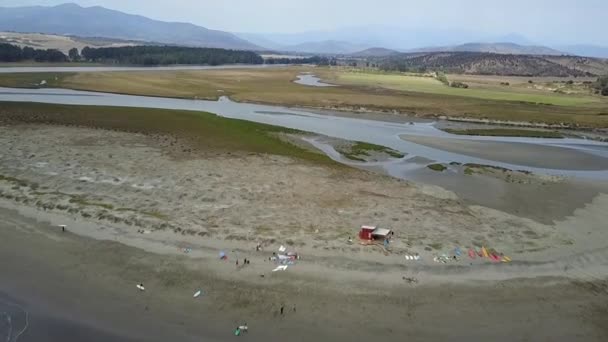 Sebuah Pemandangan Udara Dari Pantai Salinas Pulllally Valparaiso Sebuah Pantai — Stok Video
