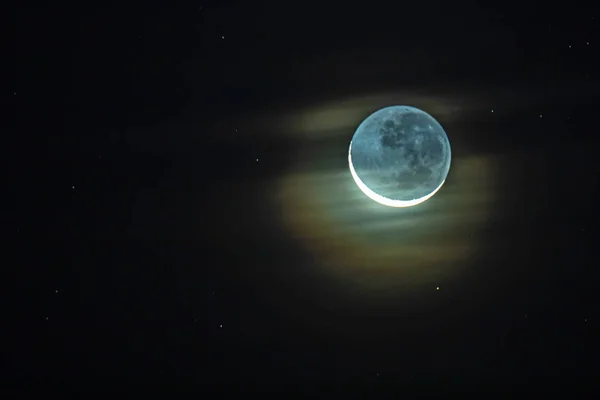 Luna Creciente Cera Como Ver Desde Hemisferio Sur Increíble Superficie — Foto de Stock