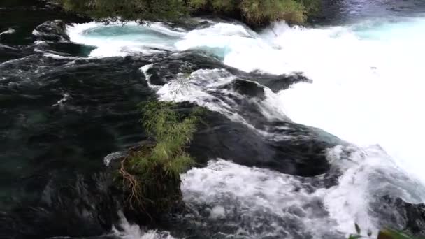 Acque Bianche Selvagge Del Fiume Caburgua Scorrono Giù Saltano Alla — Video Stock