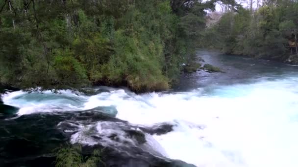 Wild White Waters Caburgua River Flowing Jumping Carileufu Waterfall Amazing — Stock Video