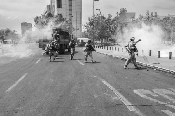 Soldiers Santiago Streets Riots Santiago Chile City Centre Army Went — Stock Photo, Image