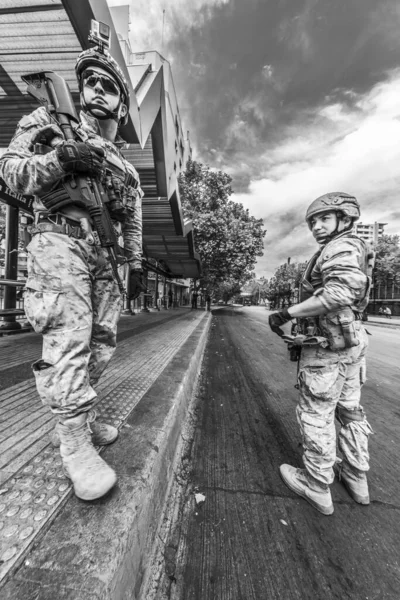 Soldati Nelle Strade Santiago Rivolte Nel Centro Santiago Del Cile — Foto Stock