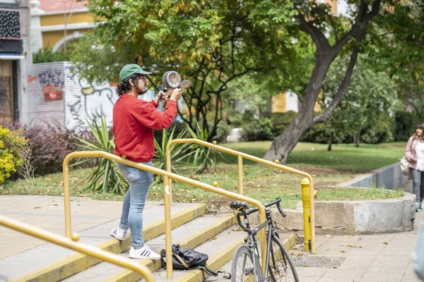 Caçarola Pessoas Bater Panelas Santiago Exército Saiu Pelas Ruas Para — Fotografia de Stock