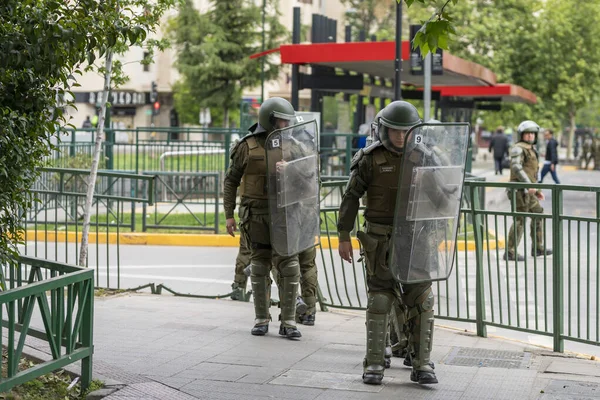 Összecsapások Rendőrség Tüntetők Között Santiago Utcákon Legutóbbi Zavargások Során Santiago — Stock Fotó