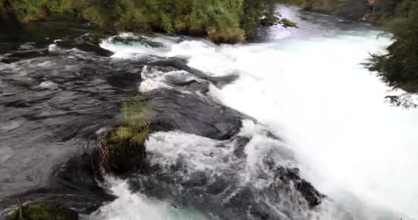 Acque Bianche Selvagge Del Fiume Caburgua Scorrono Giù Saltano Alla — Video Stock