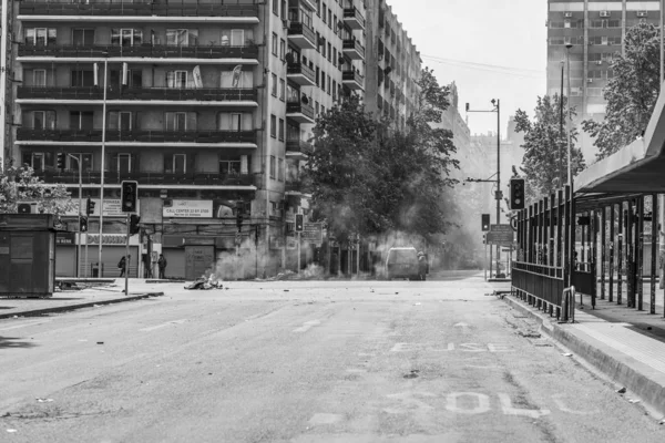 Botsingen Tussen Politie Demonstranten Straten Van Santiago Tijdens Laatste Rellen — Stockfoto