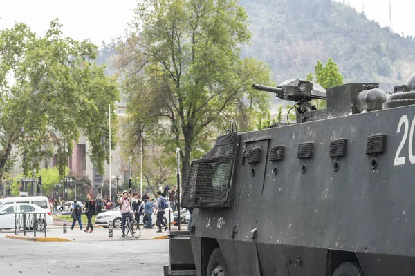 Összecsapások Rendőrség Tüntetők Között Santiago Város Utcáin Legutóbbi 2019 Októberi — Stock Fotó