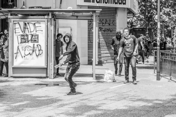 Összecsapások Rendőrség Tüntetők Között Santiago Város Utcáin Legutóbbi 2019 Októberi — Stock Fotó